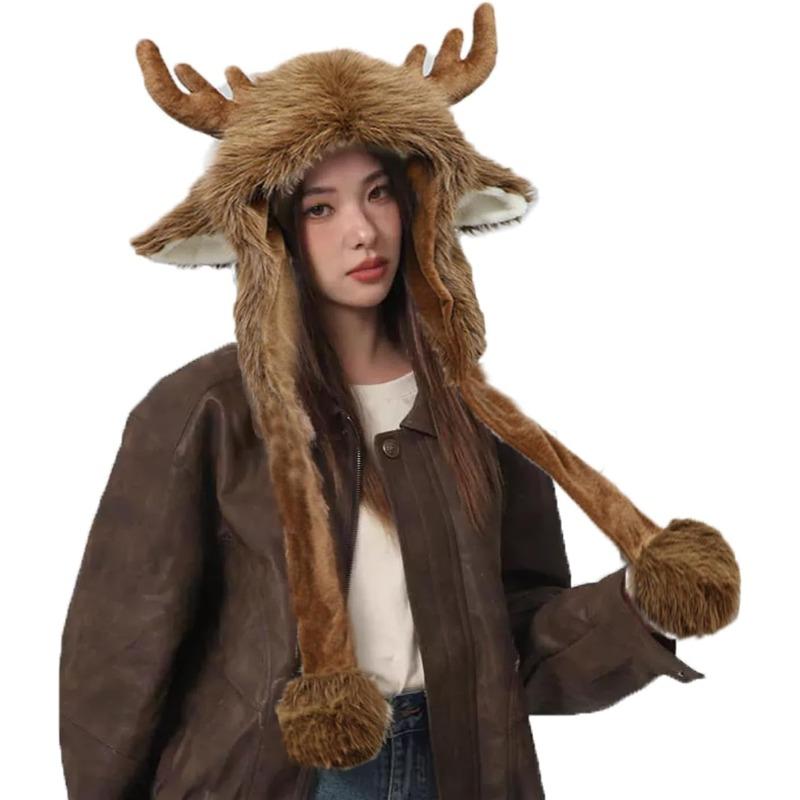 Warm Christmas Plush Elk Pullover Hat Autumn/Winter Thicken Windproof Cute Ear Protection Faux Fur Lined Comfortable Bomber Cap