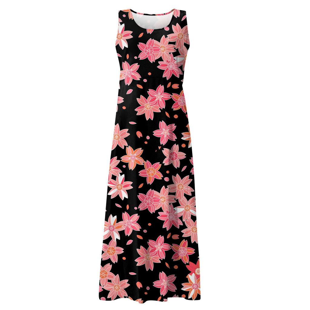 Women's Casual Comfortable Floral Print Sleeveless Cotton Pocket Dress