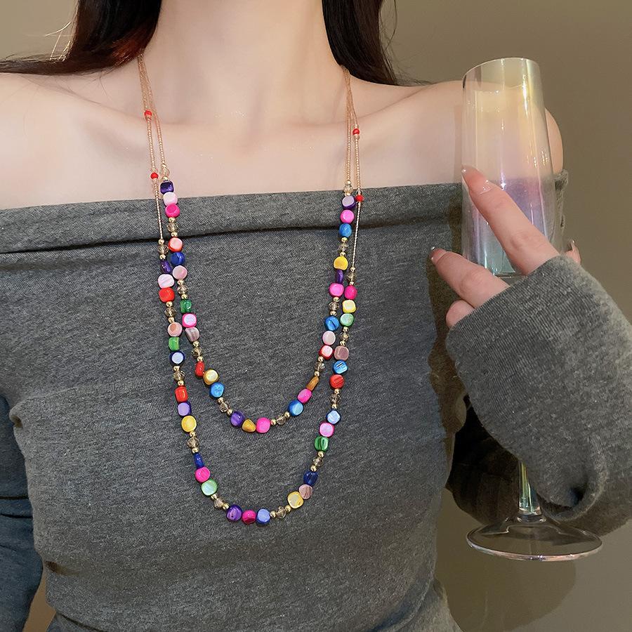 European and American Retro Color Shell Pendant Necklace Niche Collarbone Chain Design Niche Item Decoration