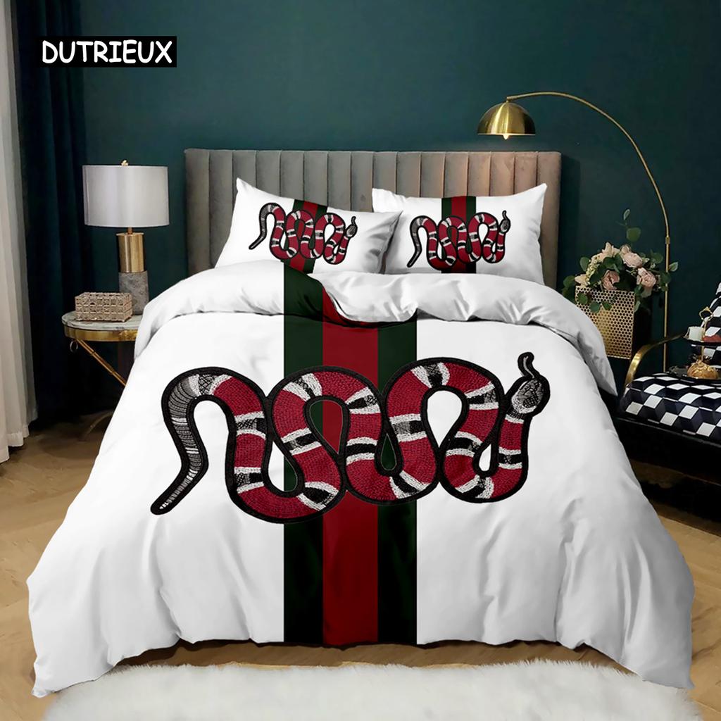 Snake Duvet Cover Wild Animal Comforter Cover Exotic Fairy Rose Twin Bedding Set African Wildlife Style Polyester Quilt Cover