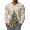 Men's Fashion Printed V-Neck Casual Long-Sleeved T-Shirt Bottoming Shirt Top