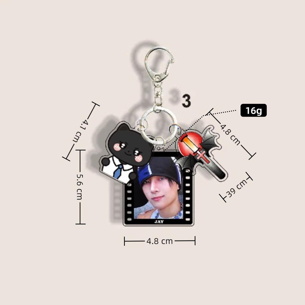 1pc ENHYPEN 3-in-1 Keychain Film Photo&Cartoon Character&Lightstick Heeseung Jay Jake Sunghoon Sunoo Jungwon NI-KI KeyRing Kpop Bag Charm ENGENE Gift