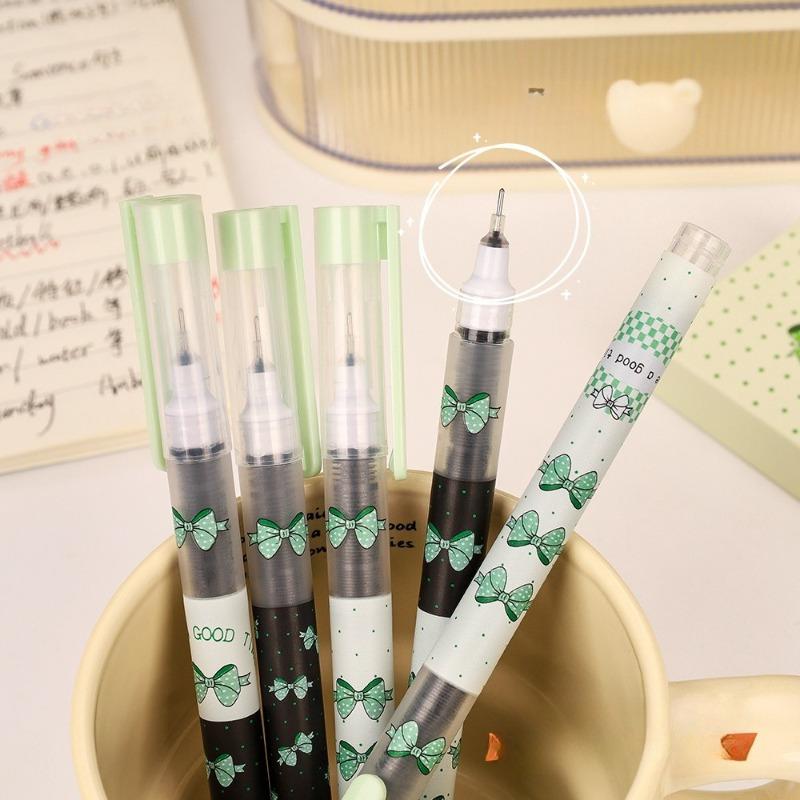 4Pcs Cute Cartoon Straight Liquid Type Ball Pens 0.5mm Black Drawing Neutral Pen Signature Pen Student School Office Supplies