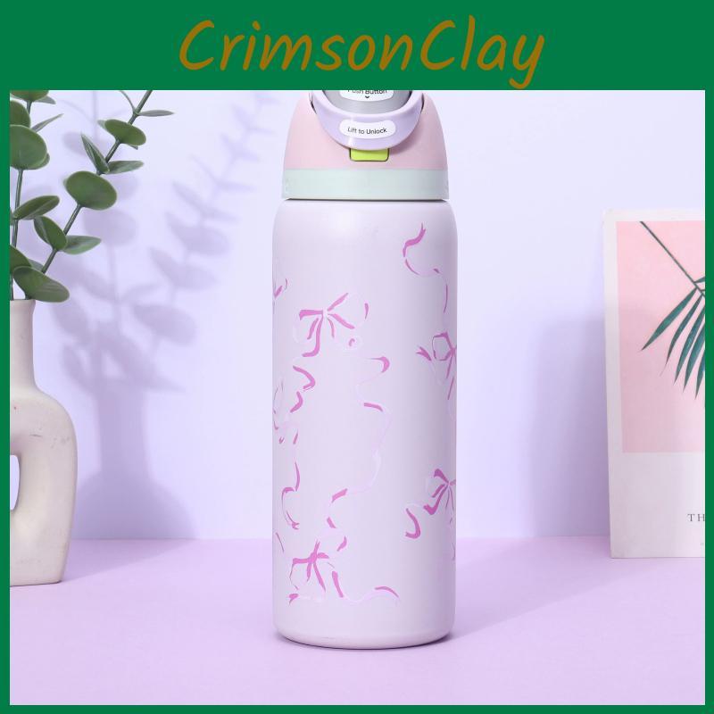 Bow Ribbon Pattern Print Water Bottle Thermos Cup For Sports Travel School Gift