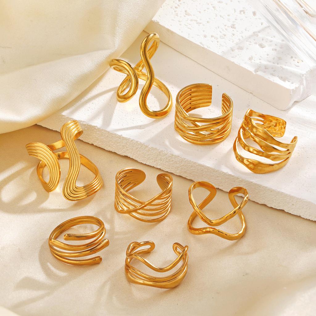 Lats Fashion Geometric Open Ring Stacked Irregular Ring For Women Party Festival Accessories