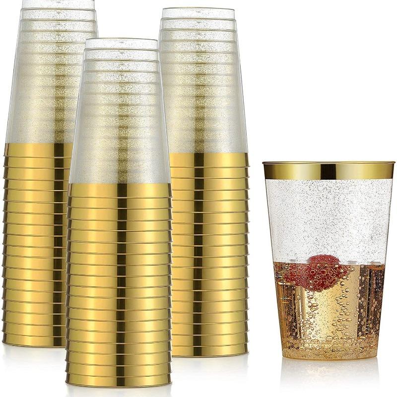 

50pcs 10oz Golden Rim Cups, Durable Hard Plastic Water Glasses Suitable for Weddings and Parties, Party Dinnerware Drink Ware 50pcs