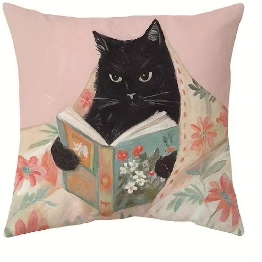 Cute Cat Pattern Cushion Cover Machine Washable For Living Room Sofa Decor Cat Lover Gift Ultra Soft Comfortable Modern Style