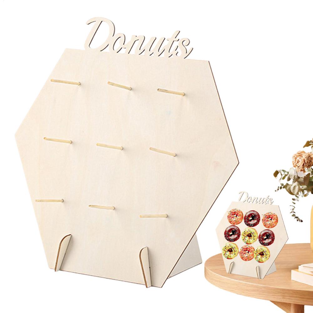 Houten Donutbord met 9 Haken Donut Displayrek Decoratief Donut Displayrek Voor Gebak Eettafel Cafe Catering Buffet