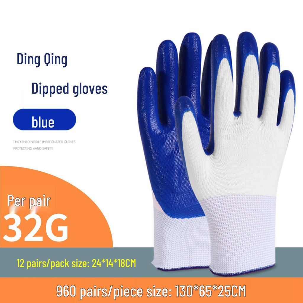 Durable Waterproof Nitrile Work Gloves - Non-Slip, Wear-Resistant, Half-Rubber for Construction Use
