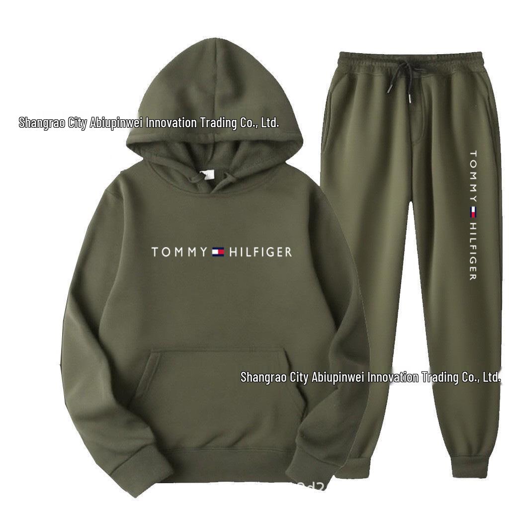 Unisex Spring/Autumn Hooded Fleece Set - Loose Fit, Casual Print Sweatshirt
