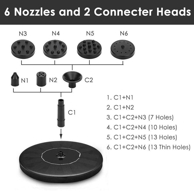 Solar Fountain Color 7 LED Light Solar Rotating Fountain 3W 6 Nozzle Water Pump Outdoors Bird Bath Garden Floating DIY Cistern