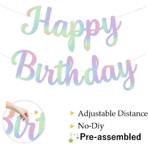 Happy Birthday Banner Pre-strung No DIY Glitter Birthday Party Banner Sign Wall Decor Door Banners for Men Women Boys Girls Party Backdrop