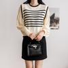 2025 Autumn Black & White Striped Puff Sleeve Sweater Knitwear Top