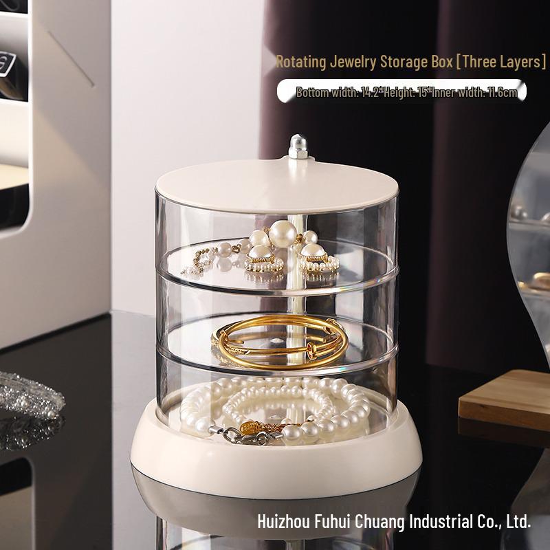 

Rotating Transparent Acrylic Jewelry Organizer with Compartments for Earrings, Necklaces, Watches, and Accessories