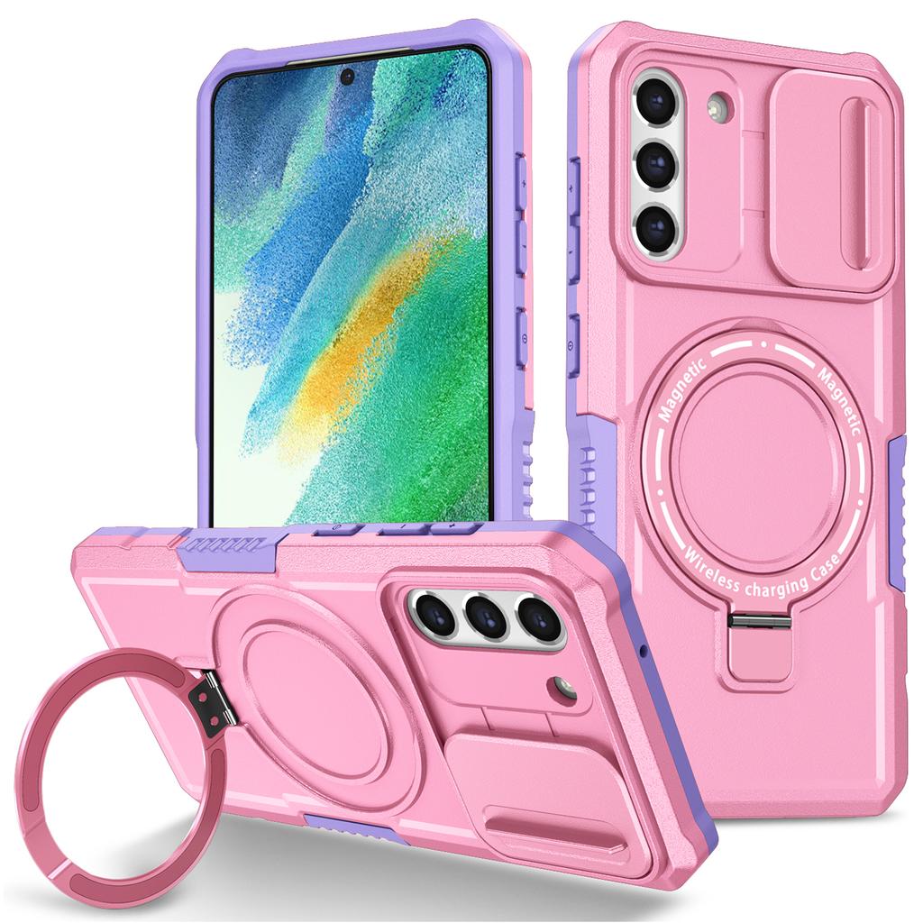 For Samsung Galaxy S21 FE 5G Case PC+TPU Magnetic Phone Shell with Slide Camera Cover