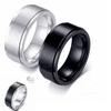 8mm Titanium Steel Brushed Spinner Ring Men Women Black Silver Rotatable Anti Anxiety Fidget Decompression Band Jewelry