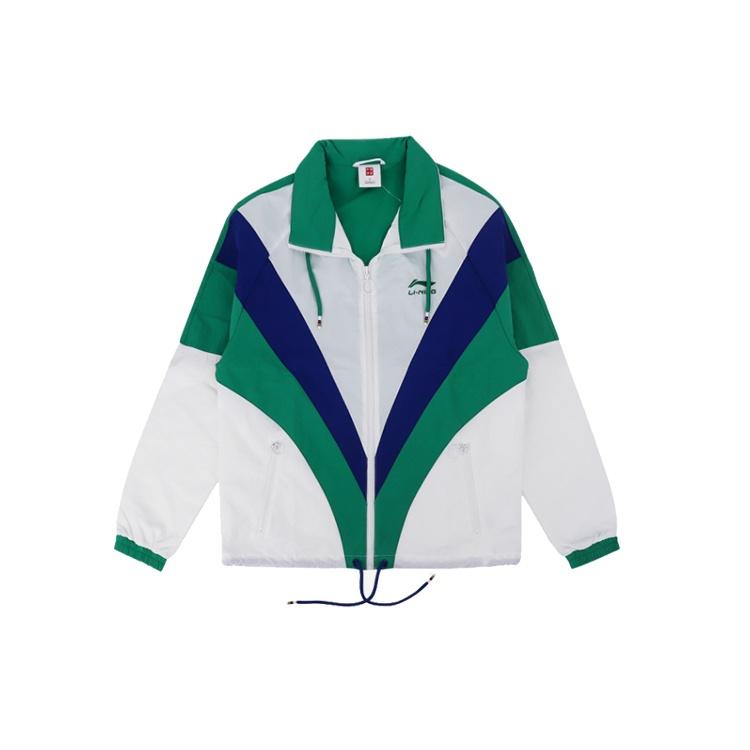 Li-Ning Paris Fashion Week Contrasting Colors Cardigan Loose Jacket Green White Unisex AJDQ163-2 M