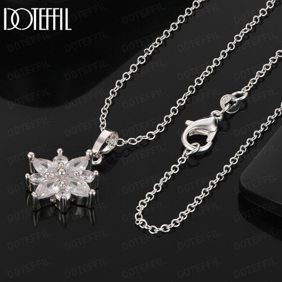 925 Sterling Silver Fashion Jewelry Snowflake AAA Zircon Pendant Necklace