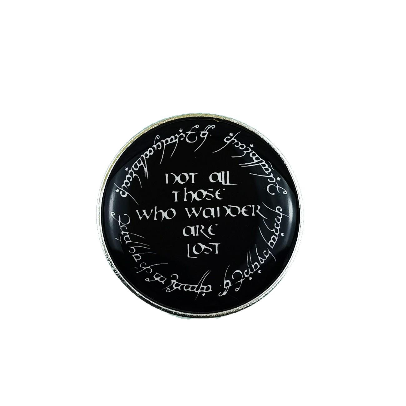 Versatile Black Enamel Round Brooch with Classic English Quotes