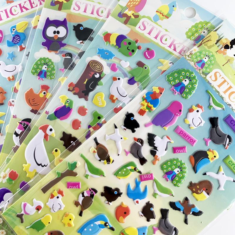4 Sheetsset Cute Birds Cartoon Stickers Children Diy Puffy Pvc Scrapbook Stickers For Kids Notebook Bedroom Decoration