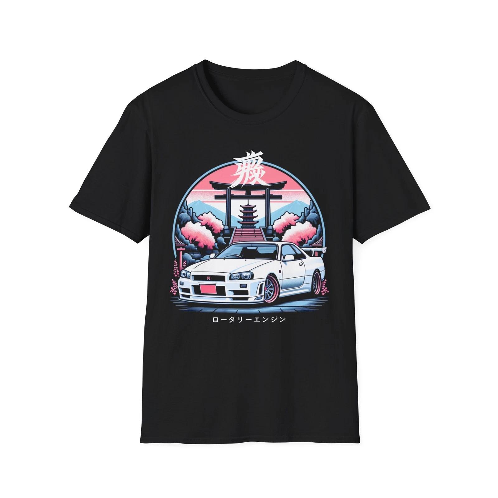 Skyline R34 T-Shirt JDM Japanese Temple Cherry Blossom Retro Car Graphic Tee XXXXL