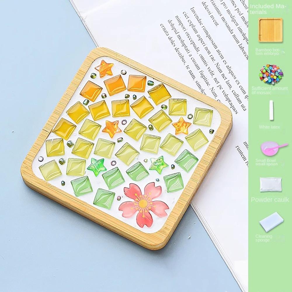 Square Round DIY Mosaic Cup Mat Mosaic Glass Bamboo Pad Creative Handmade Coaster  Toys