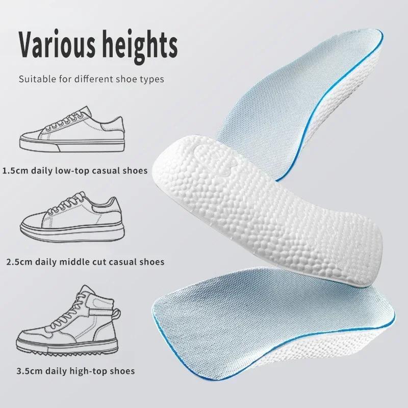 Høydeøkende innleggssåler for menn kvinner sko flate føtter buestøtte ortopediske innleggssåler Joggesko Hælløft Memory Foam skoputer