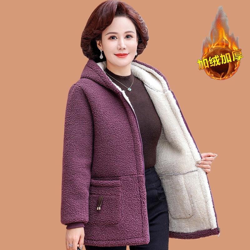 Plus Size Fleece-Lined Winter Coat for Middle-Aged & Elderly Women