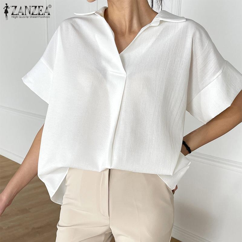 

ZANZEA Женская повседневная летняя блузка с коротким рукавом и v-образным вырезом