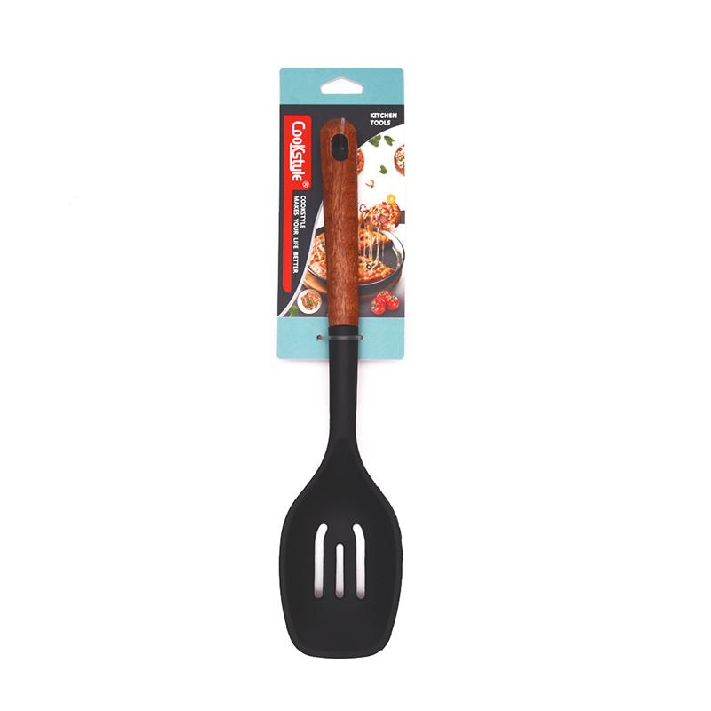 Multi-Color Silicone Wooden Handle Kitchenware Set Non Stick Pot Spatula And Spoon Cooking Utensils, Heat-Resistant