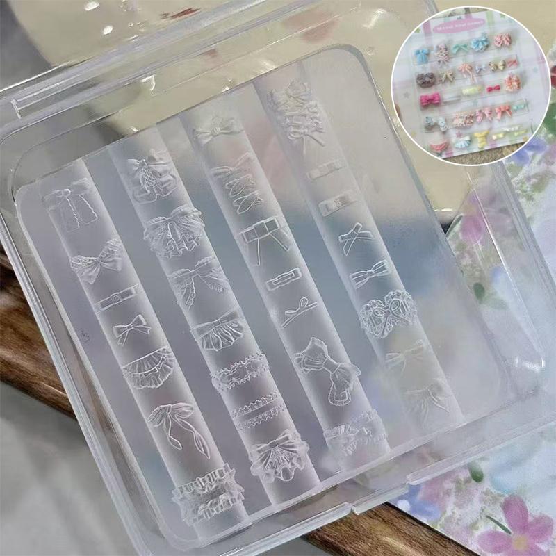 3D-Nagelkunst-Dekorationen Bär Hase Silikon-Schnitzform UV-Gel-Lack Schablonen für Stamping Relief Schleife DIY-Design Nagelanhänger