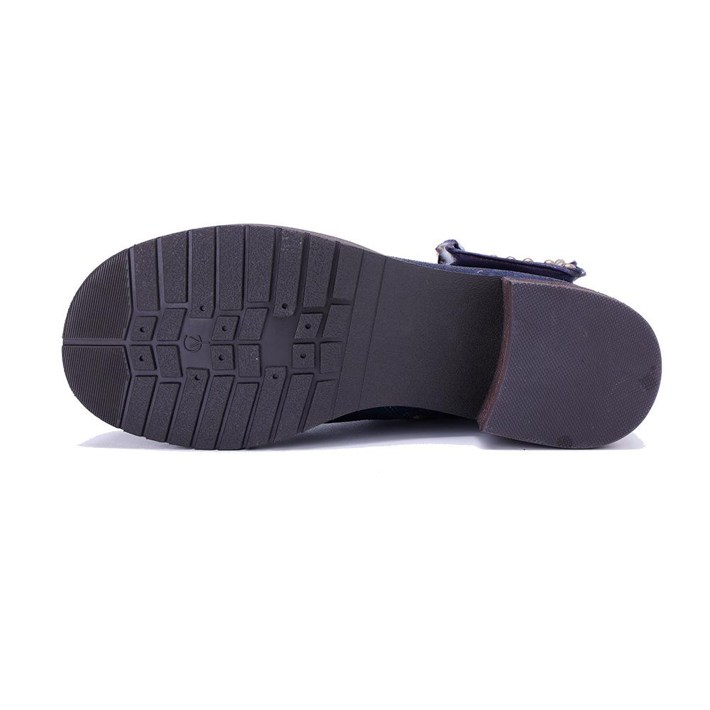 Johnature Botas Curtas de Salto Grosso Estilo Britânico com Rebites e Costura em Couro Genuíno Retrô Feitas à Mão para Mulher