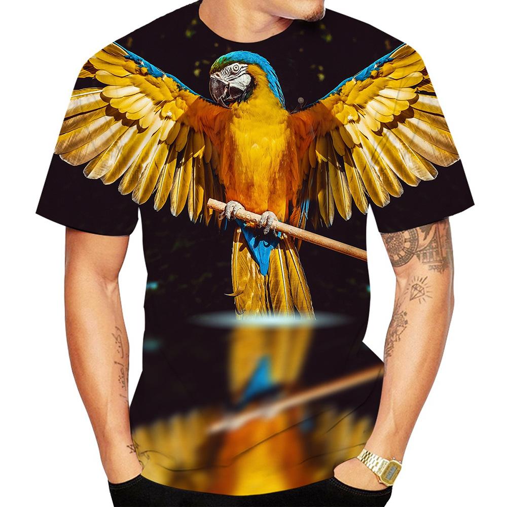 Summer Men's Casual 3D Printed Parrot T-shirt Flower T-shirt T-shirt Printed Cool Top for Men Shirt
