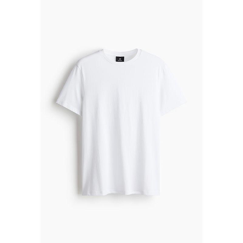 

HM Men s T-shirt Autumn Leisure Minimalist round Neck Short Sleeve Plaid Pure Cotton Inner Bottoming Shirt 0685816 White 175/100A(M)