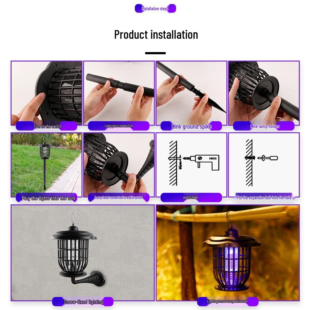 Solar Waterproof Outdoor Mosquito Killer Lamp – Electric Fly Catcher and Insect Repellent for Home and Garden Use