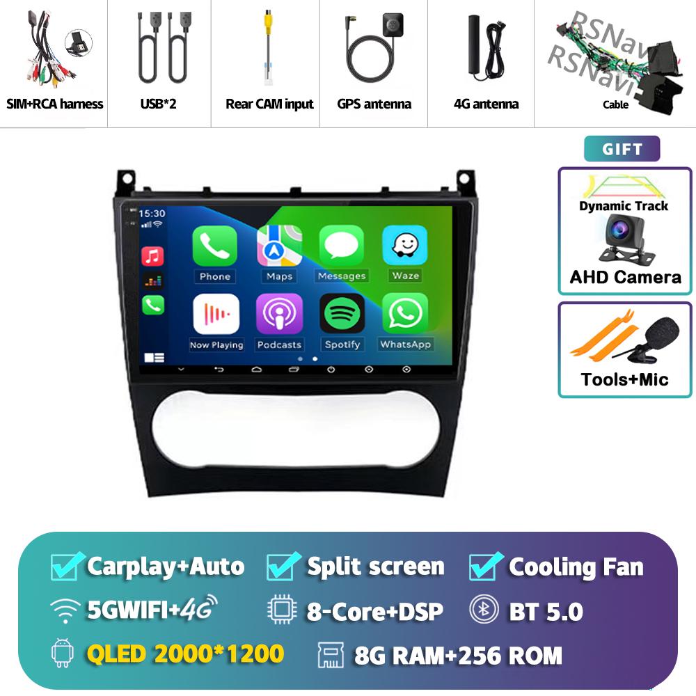 Android 14 Carplay Auto For Benz W203 Car Radio Player Multimedia Stereo Navigation 4G+WIFI AI Voice Head Unit DVD 360 Camera BT