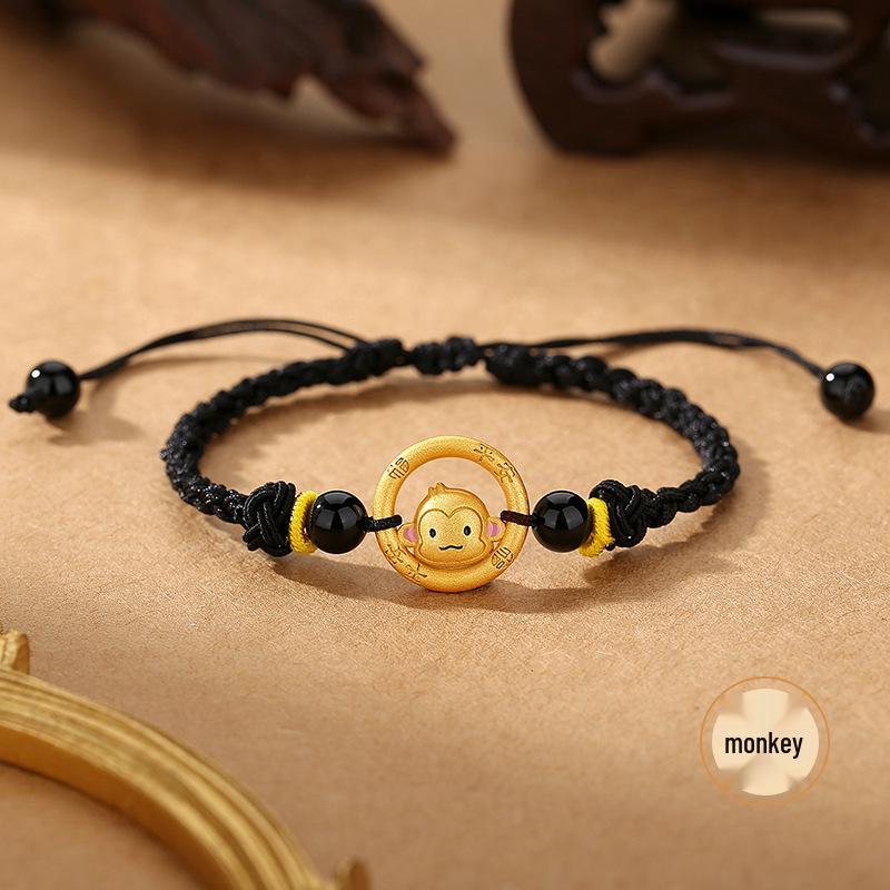 Hand-Woven Zodiac Horse Peace Buckle Bracelet for Women, S925 Sterling Silver