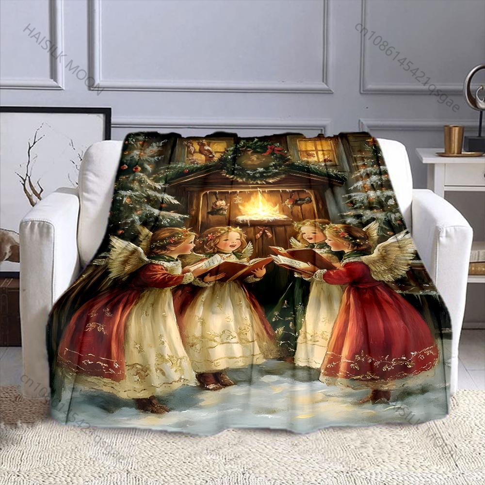 Multi-Sizes Christmas Angel Print Blanket Soft and Warm for Bed Sofa Outdoor Travel Cover Blanket Holiday Luxury Gifts