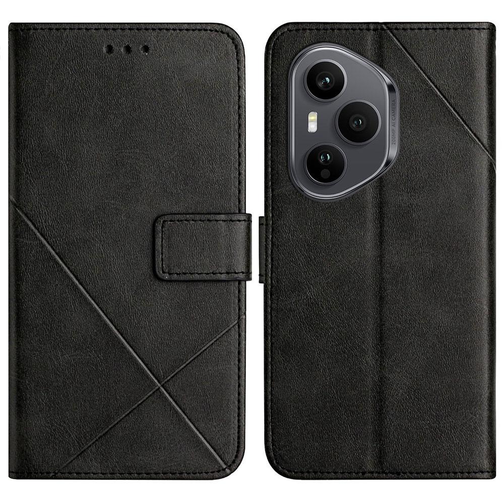 For Honor 400 Pro 5G (Global) Case Line Pattern Wallet Leather Phone Cover with Wrist Strap