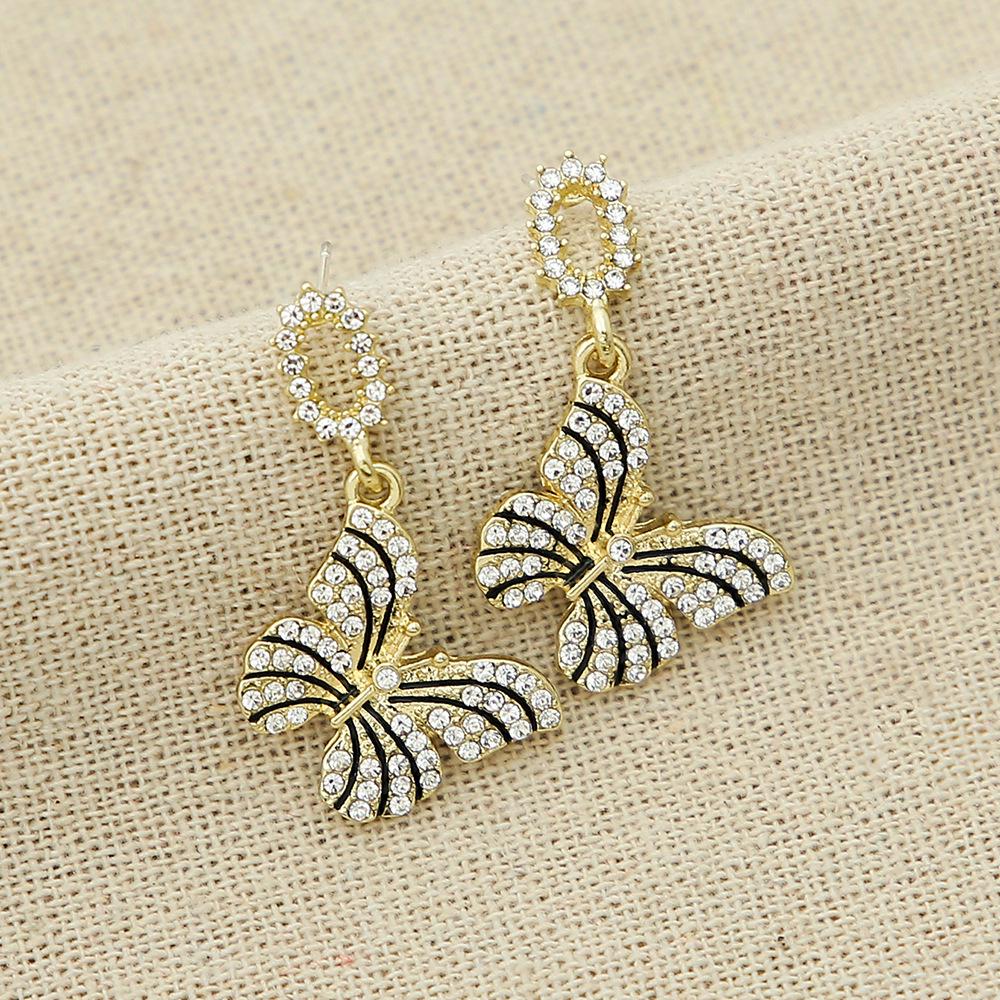 

Elegant Black Oil Drop Butterfly Earrings with Rhinestones