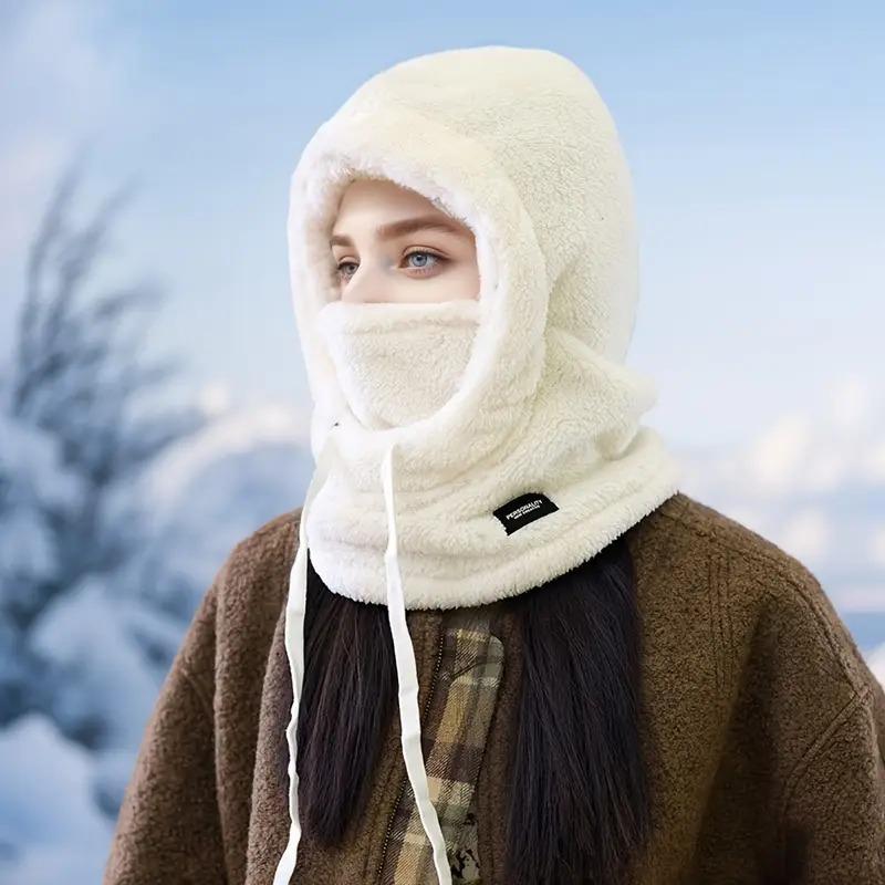 

Эластичное полиэфирное волокно Женская плюшевая утолщенная зимняя шапка Встроенная ветрозащитная маска и шарф Вязаное мастерство Без перьев 1pcs синий