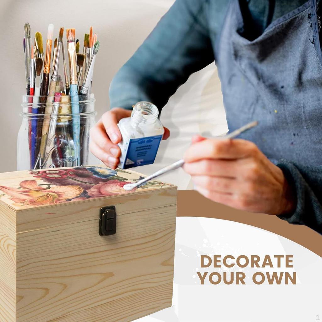 Unfinished Wooden Box Keepsake Multipurpose Jewelry Organizer with Hinged Lid for DIY Party