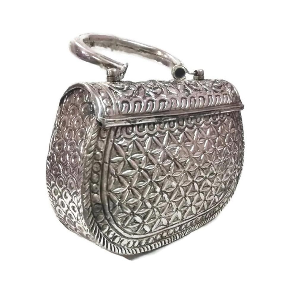 Silberweiße Clutches Vintage Handgefertigt Messing Metall Geldbörse Hand Clutch Handtasche Für Frauen Party Braut Ehe Clutch