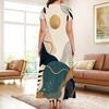 Women Plus Size Round Neck Keyhole Cutout Short Sleeve Blue Printed Maxi Dress