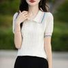 POLO Neck Contrast Color Short-sleeved T-shirt for Women In Summer New Fashionable Age-reducing Thin Temperament Versatile Knitted Top