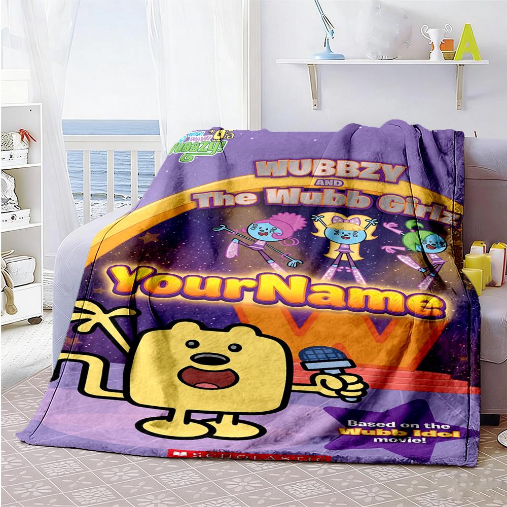 Wow! Wow! Wubbzy Personalized Text Blanket Multi-purpose Customizable Blanket Durable Comfort for Office Chair Livingroom Living Room Bed