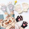Winter Thickened Fluffy Bear Paw Half Finger Gloves Cute Cartoon Cat Paw Open Finger Gloves For Girls
