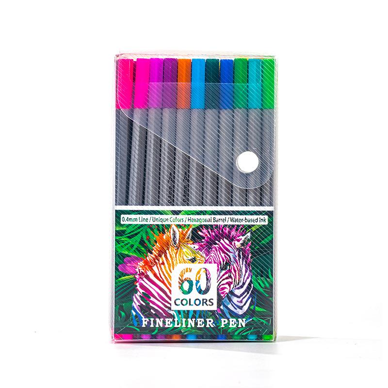 60 Colors Water-based Ink 0.4mm Fine Line Pen Needle Pen Student Painting Writing Hook Line Hand Account Pen Art Supplies