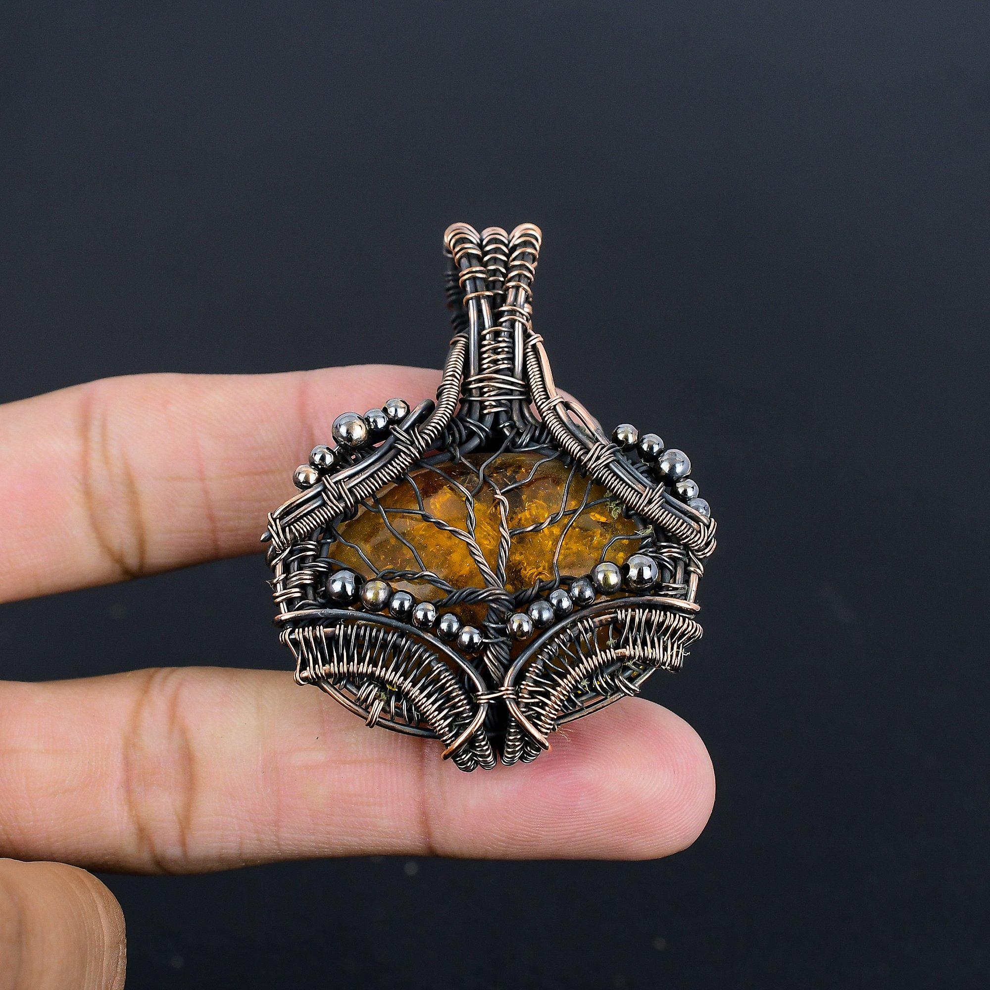 

Кулон из балтийского янтаря, ювелирное изделие из драгоценного камня, обернутое медной проволокой 999 пробы, кулон ручной работы ко Дню матери 2.55 Inches