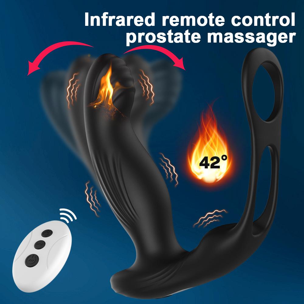 3-IN-1 Draadloze Controle Verwarmende Schommelende Vibrator Dildo Dubbele Penis Ring Mannen Prostaat Massager Volwassen Seks Speelgoed Koppels Masturbator 10 Vibratiestanden